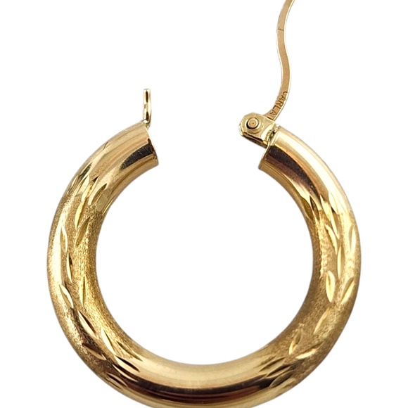 Carla 14 Karat Yellow Gold Textured Hoop Earrings #18903 - Picture 5 of 7